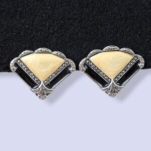 V. Avon Enamel & Marcasite Fan Earrings